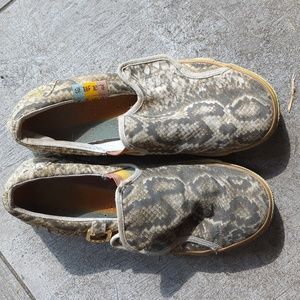L.A.M.B. Snake Print Sneakers - Gray and Tan